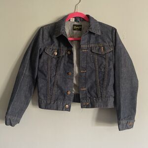 Vintage 70s Wrangler Size Kids Youth 16 Unisex Blue Denim Jacket Made in USA